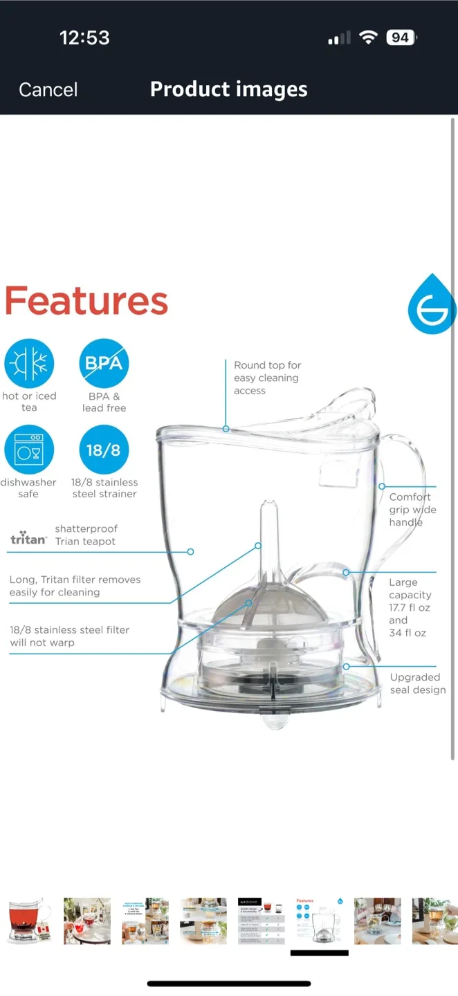 GROSCHE Aberdeen Tea Steeper, Tea Infuser, BPA PFAS Free, Clear image indicator(5)