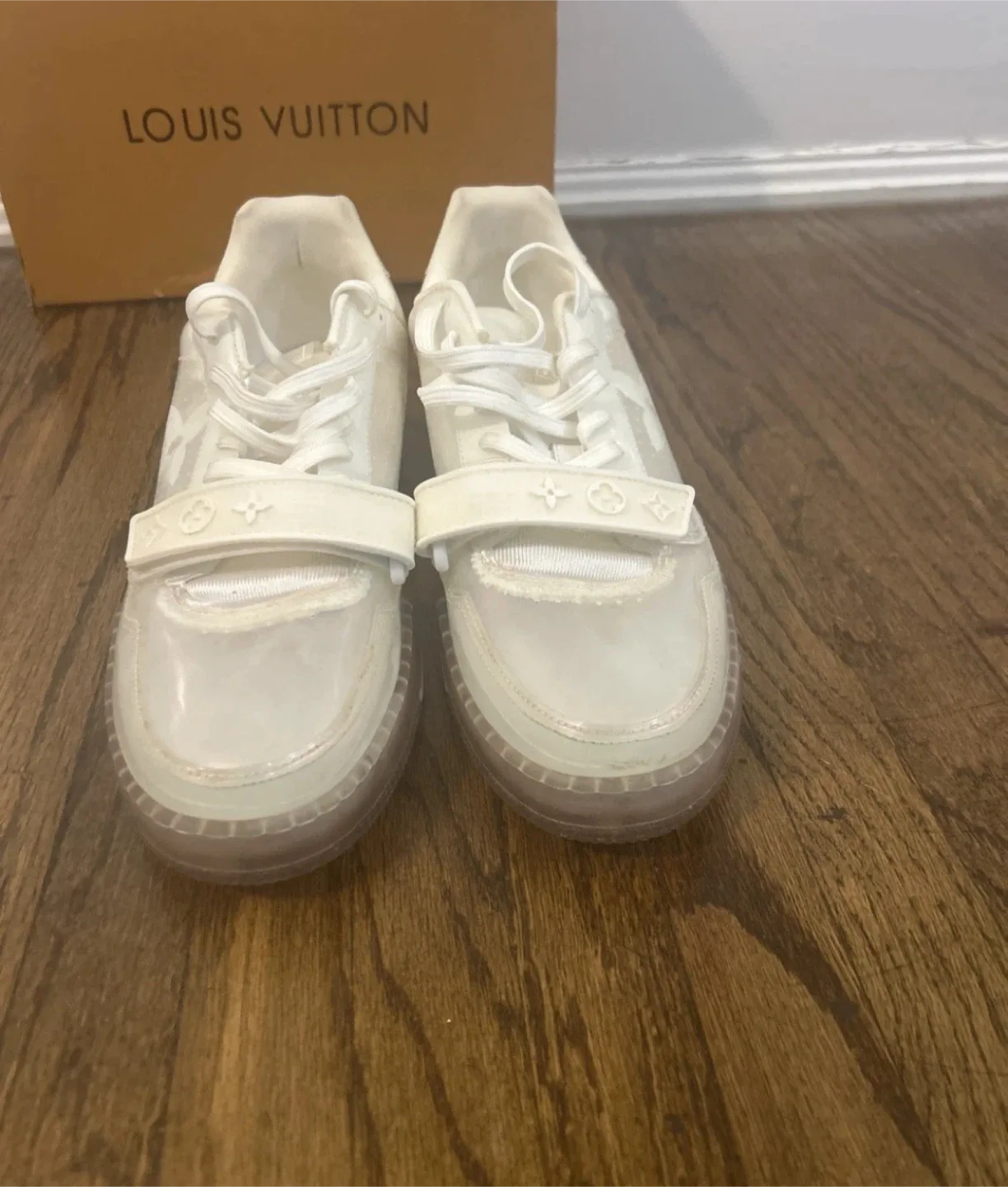 LV trainers style Sneakers Size 10 US transparent white colour image indicator(2)