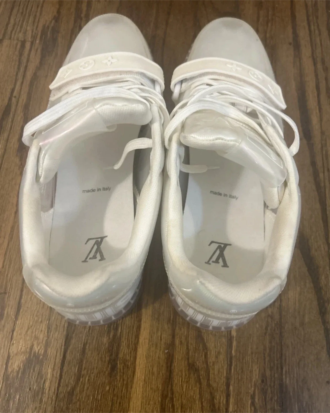 LV trainers style Sneakers Size 10 US transparent white colour image indicator(4)