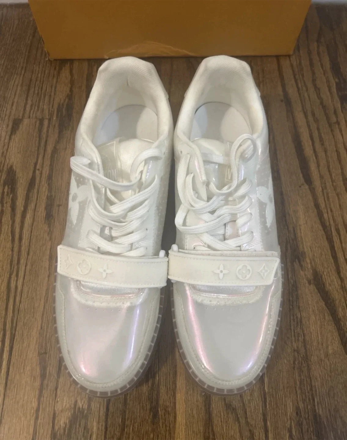 LV trainers style Sneakers Size 10 US transparent white colour image indicator(5)