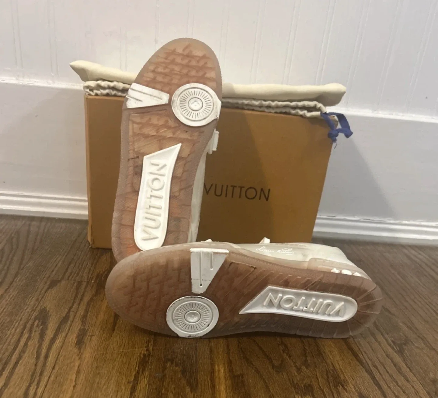 LV trainers style Sneakers Size 10 US transparent white colour image indicator(3)