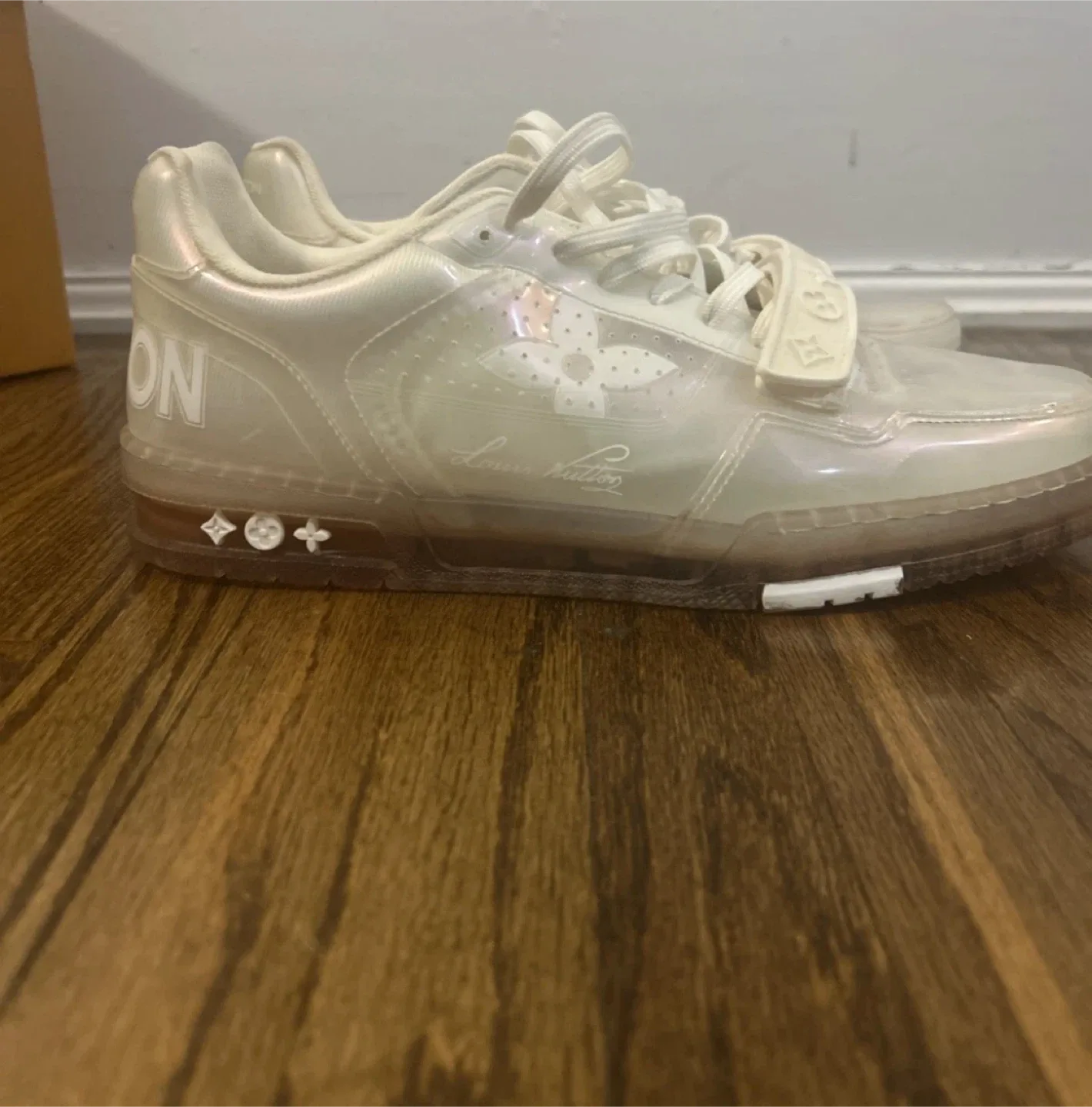 LV trainers style Sneakers Size 10 US transparent white colour image indicator(6)