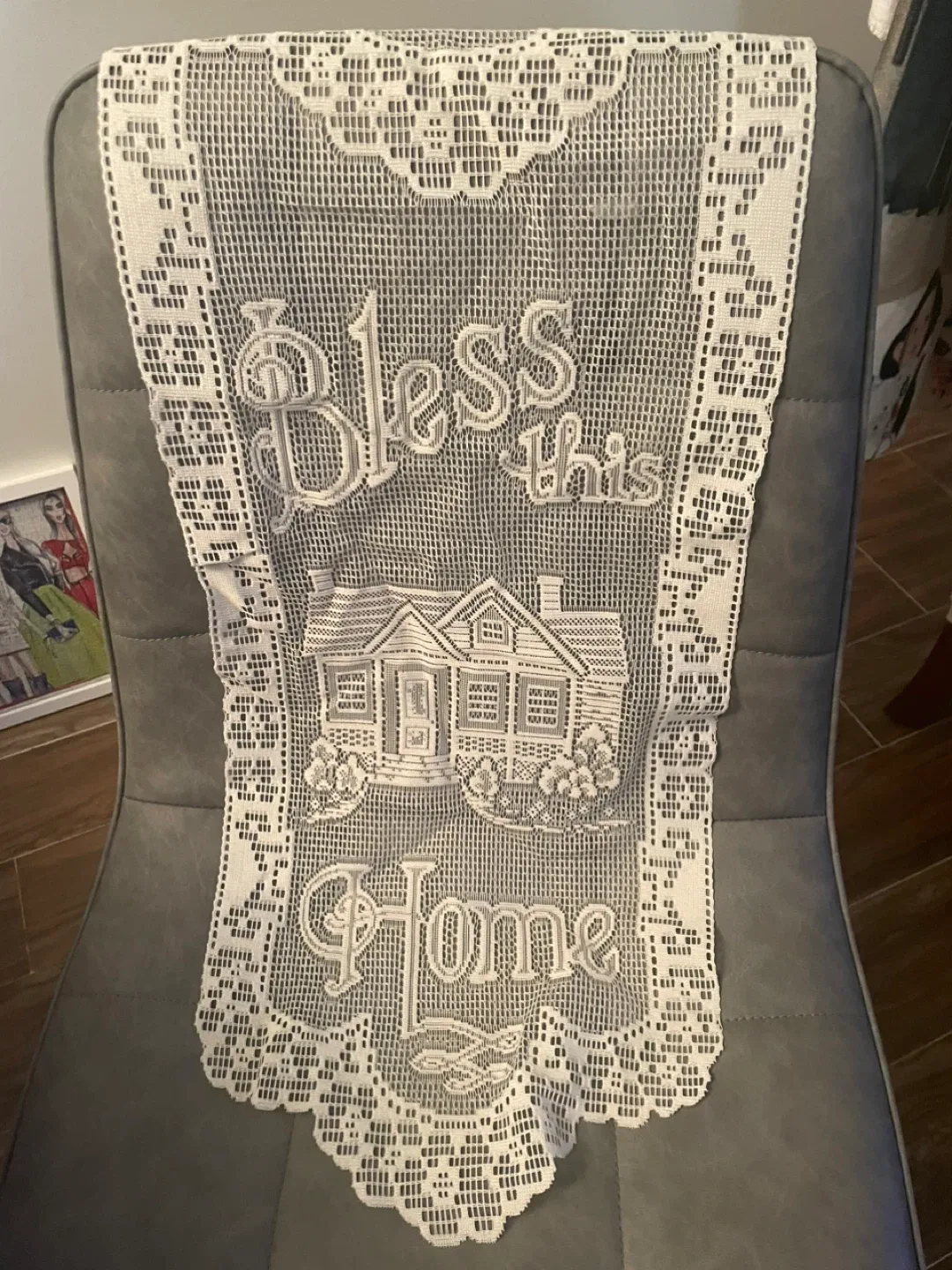 Handmade Crochet Wall Hanging - Bless This Home thumbnail