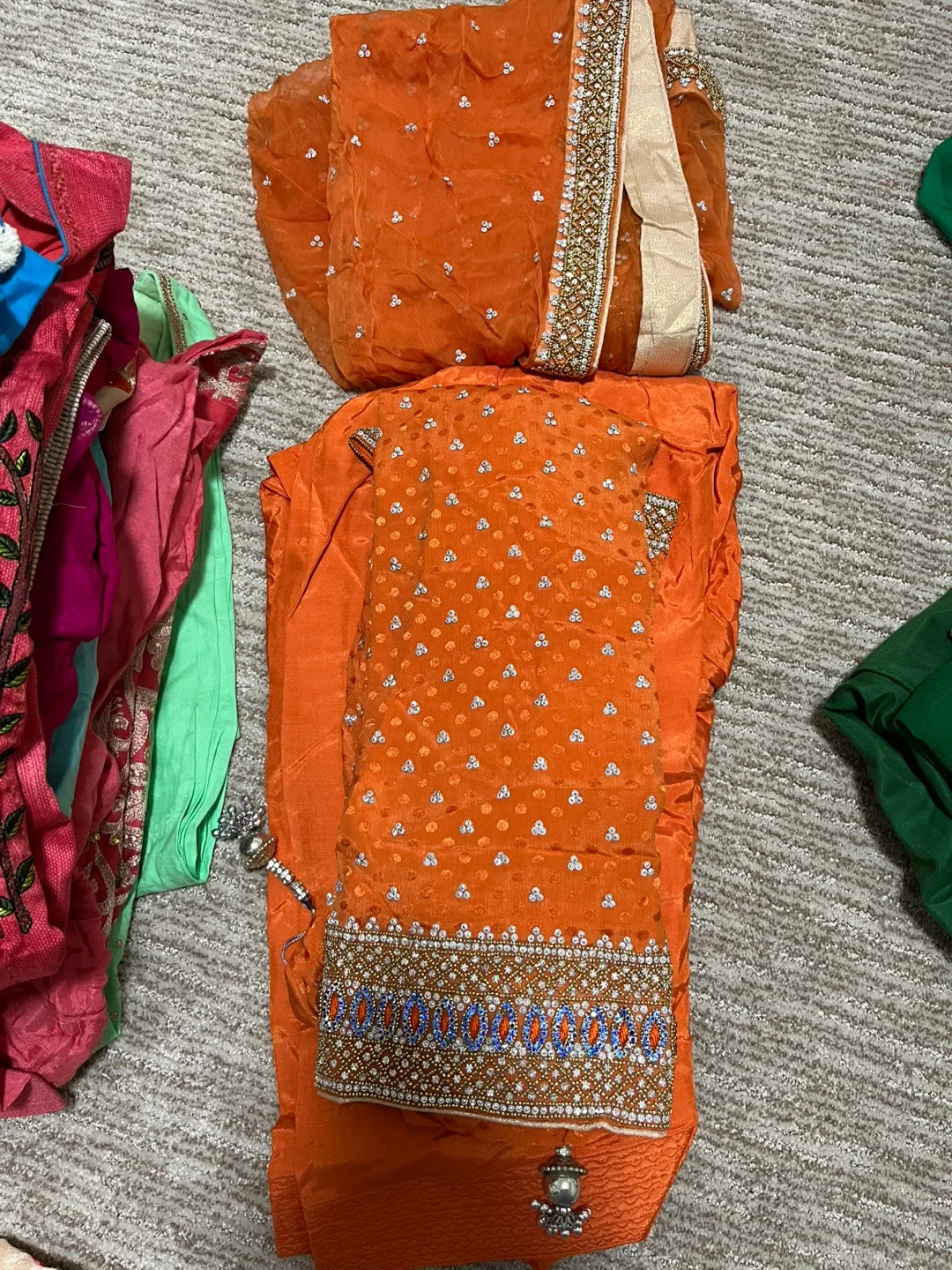 Indian Salwar Kameez Suits - Orange & Turquoise image indicator(2)