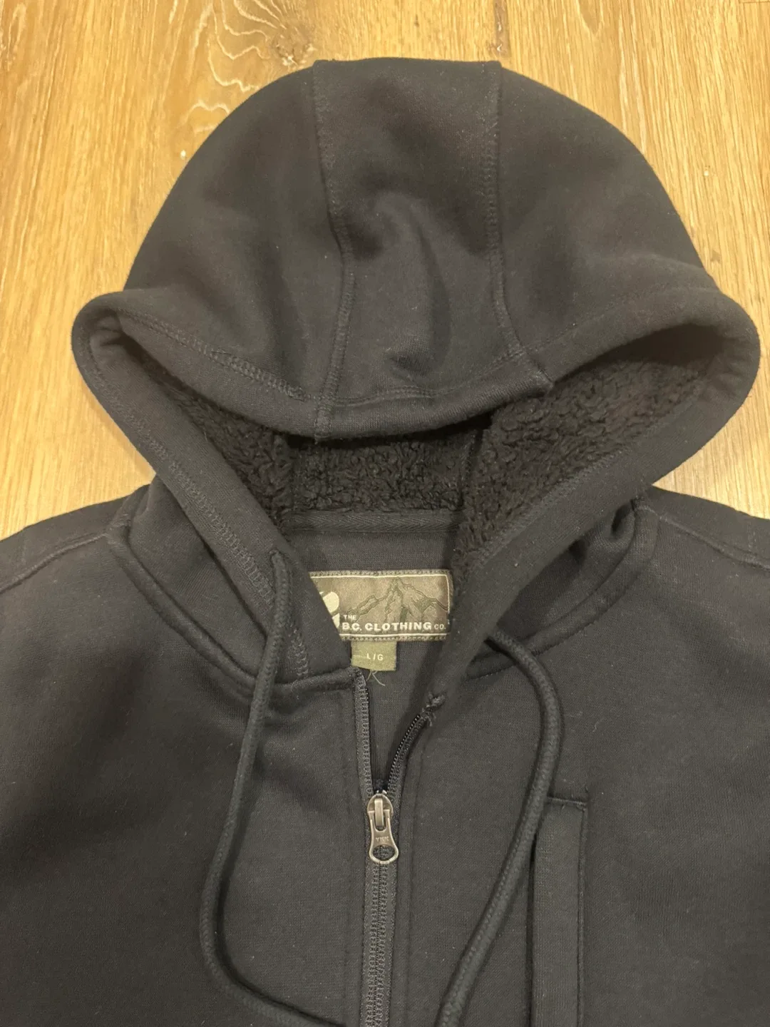 BC Clothing Mens Black Plush Lined Zip Up Hoodie Size Large image indicator(2)