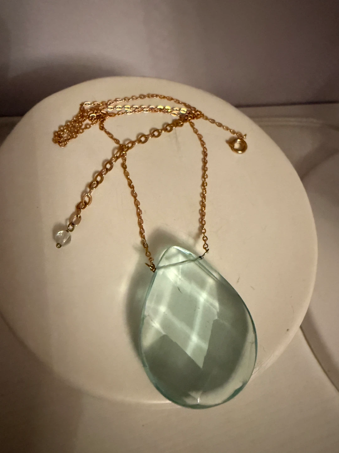 Teardrop Pendant Necklace - Gold color chain & Light Blue - photo 2
