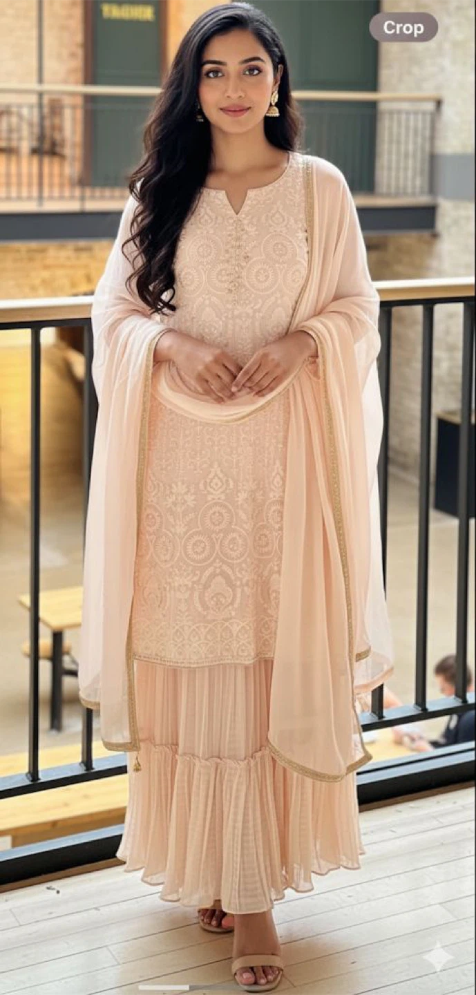 Cream Salwar Kameez Suit