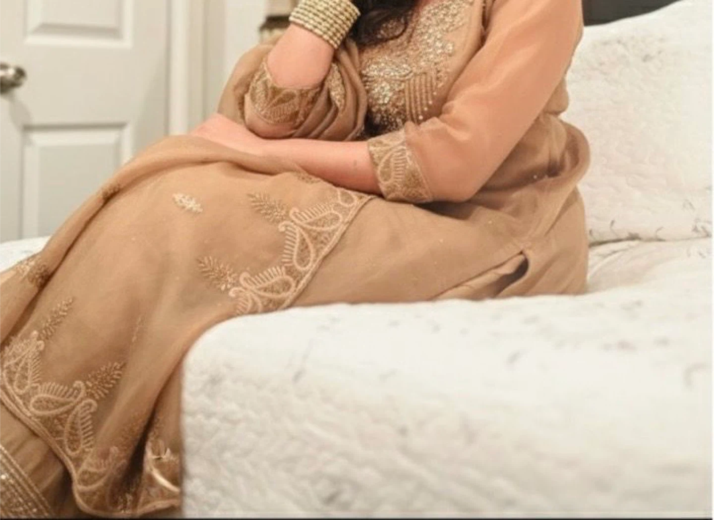 Salwar Kameez Suit - Gold, Embroidered