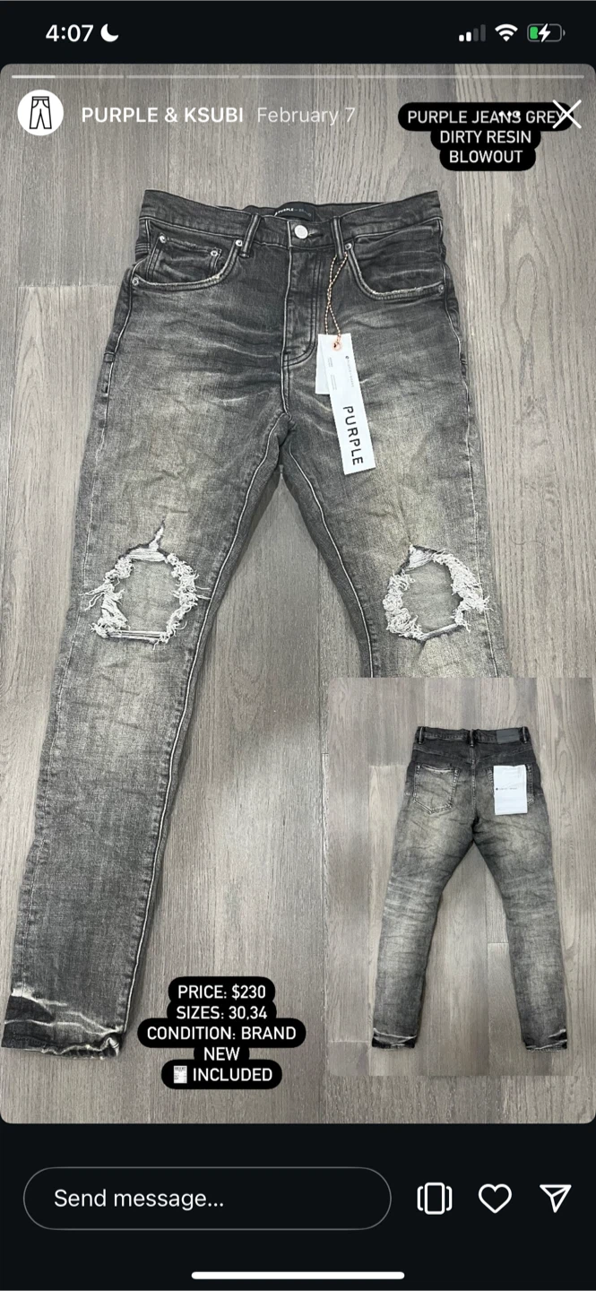 New Purple Jeans Grey Dirty Resin Blowout Size 30