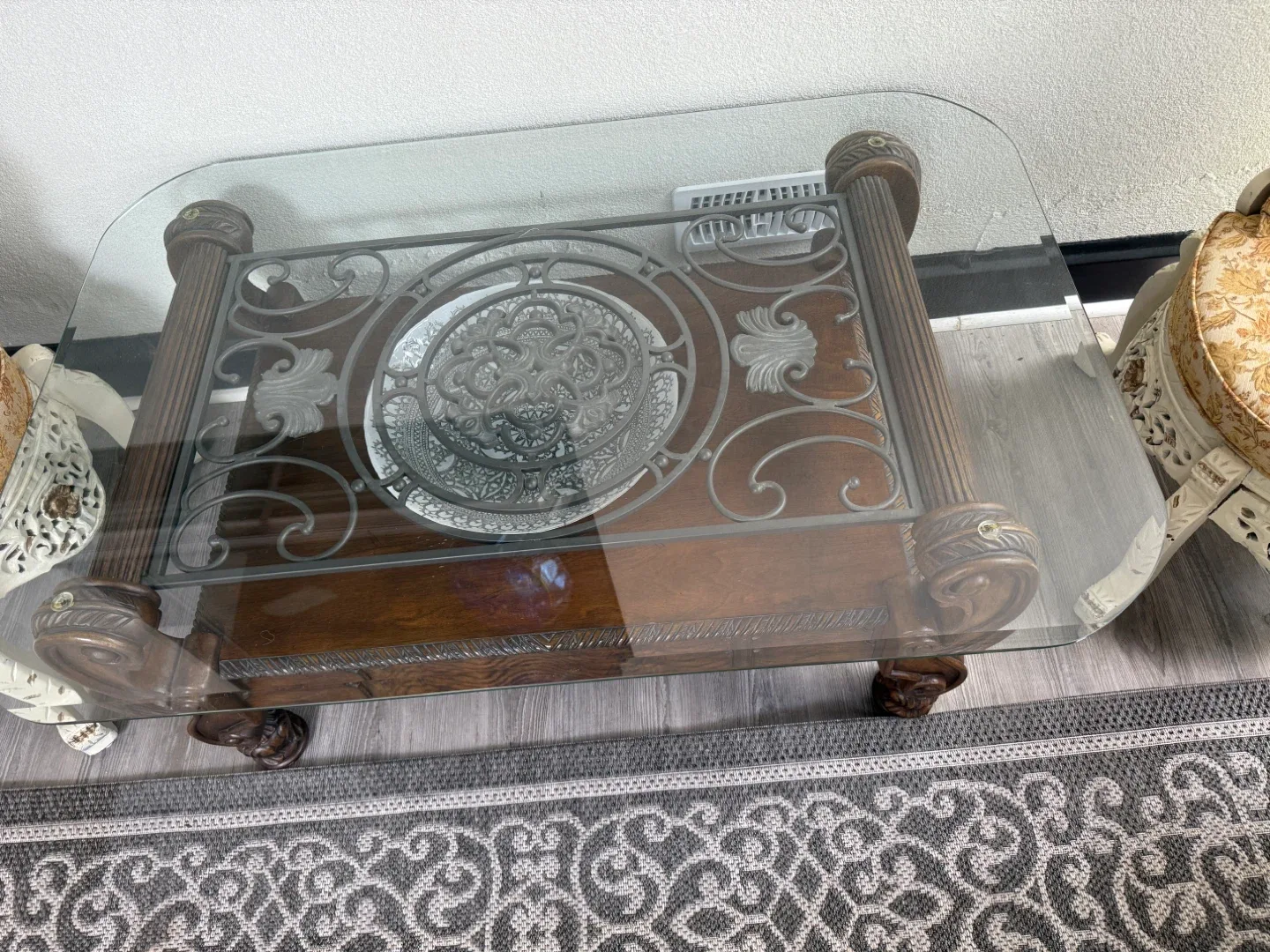 Glass Top Coffee Table with Ornate Metal Base image indicator(2)