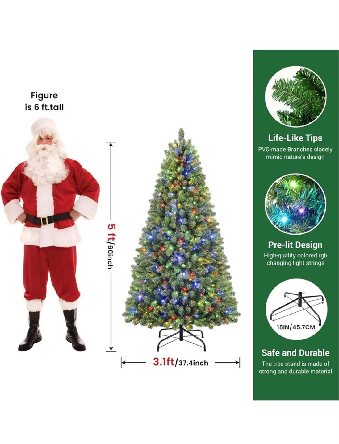 Pre-lit Artificial Christmas Tree 5ft image indicator(2)
