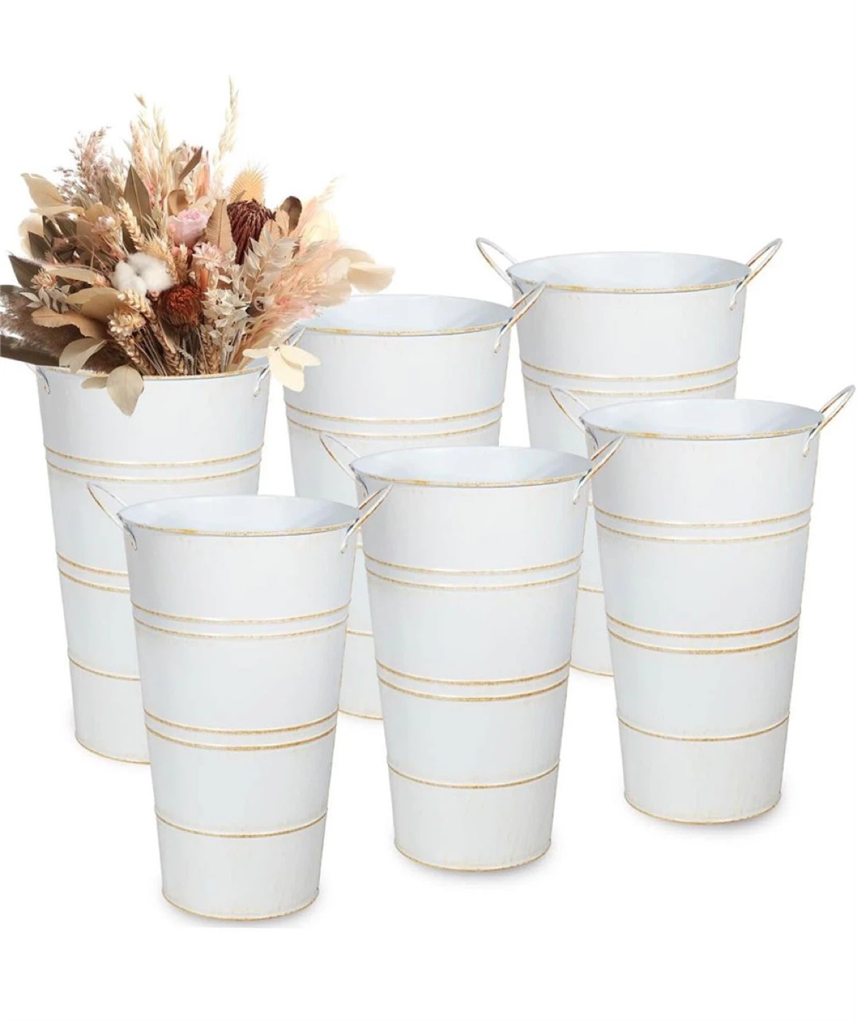 12") Galvanized Flower Metal Vases 6pk