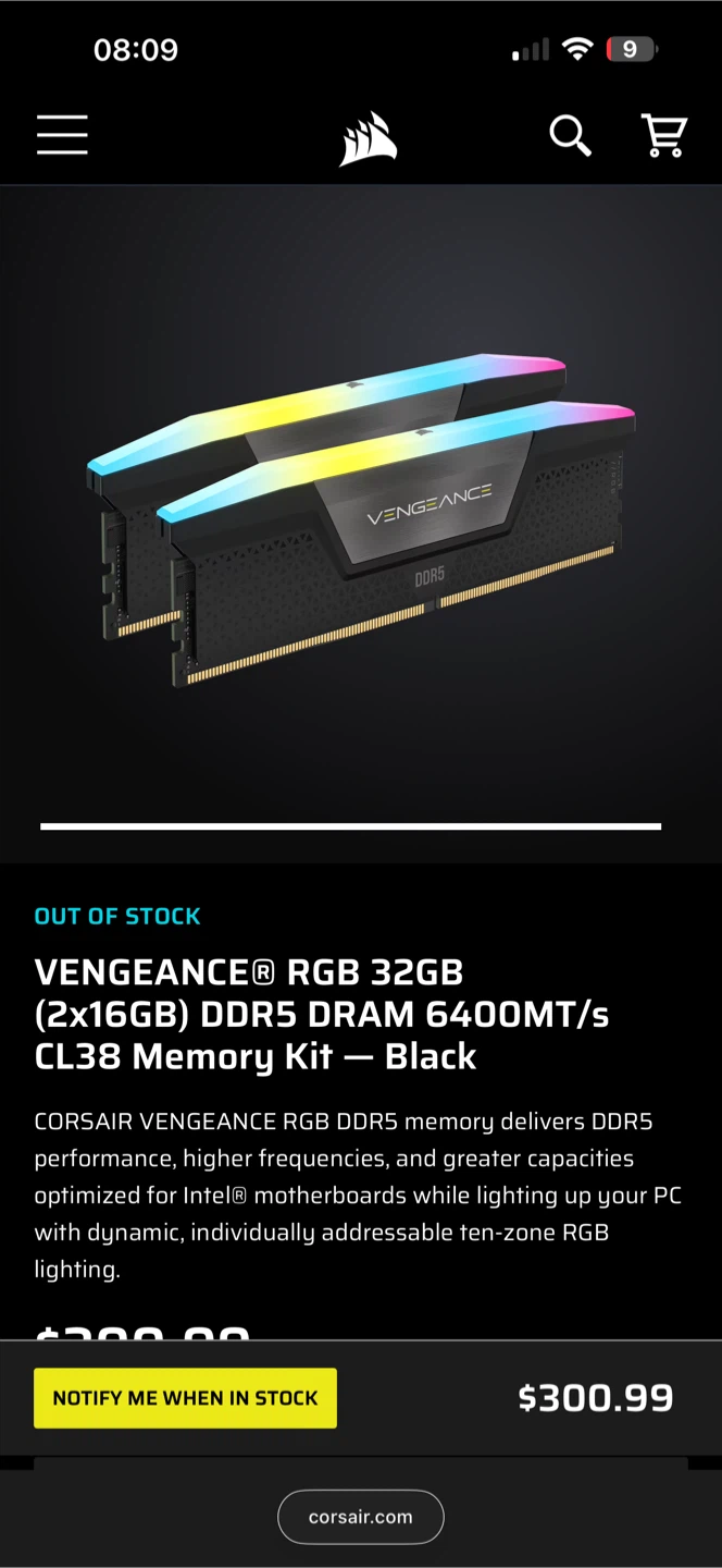 Corsair Vengeance RGB DDR5 32GB (2x16GB) 6000MHz