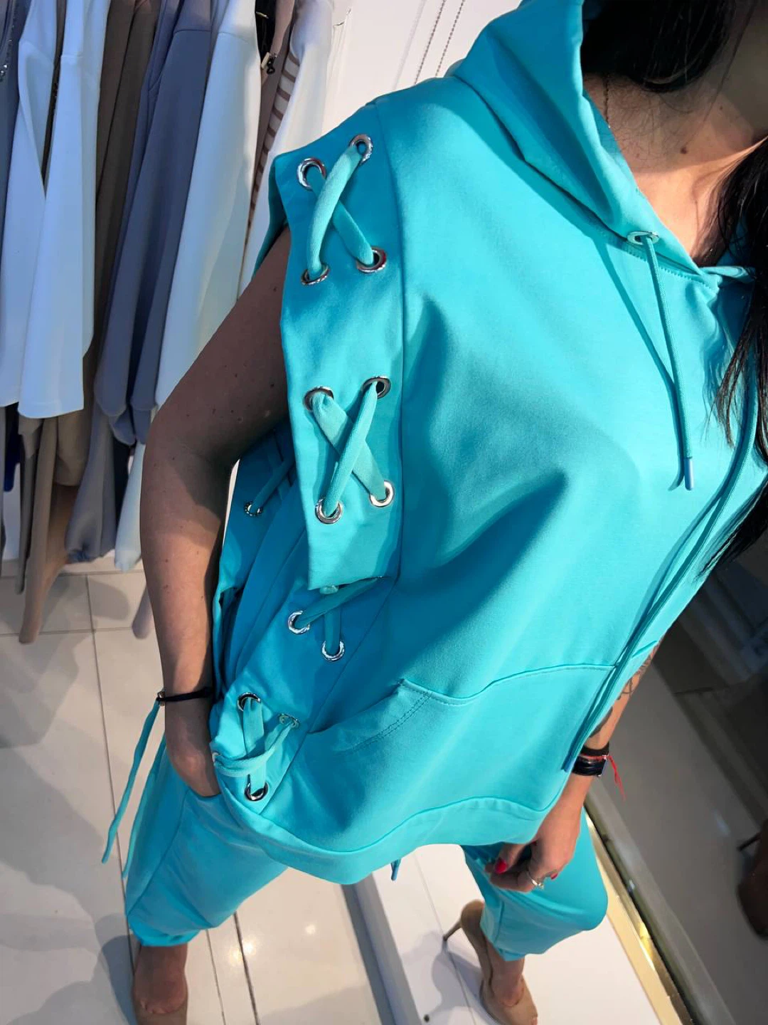 Turquoise Hoodie & Pants Set - photo 2
