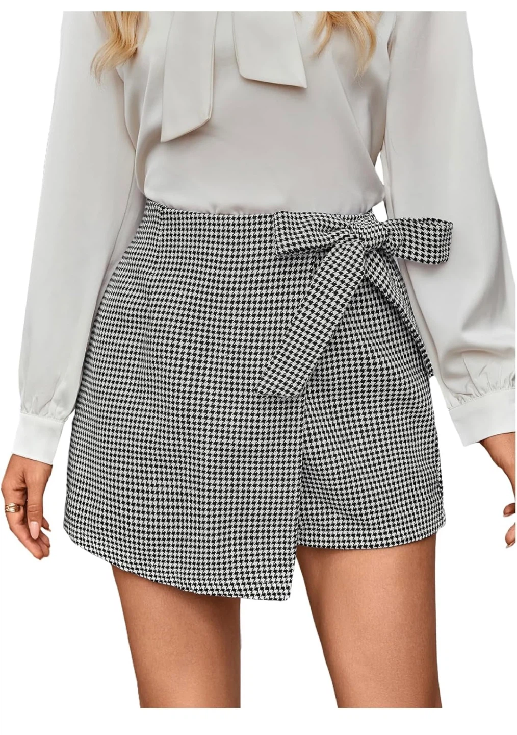 Houndstooth Wrap Mini Skirt/Short with Tie