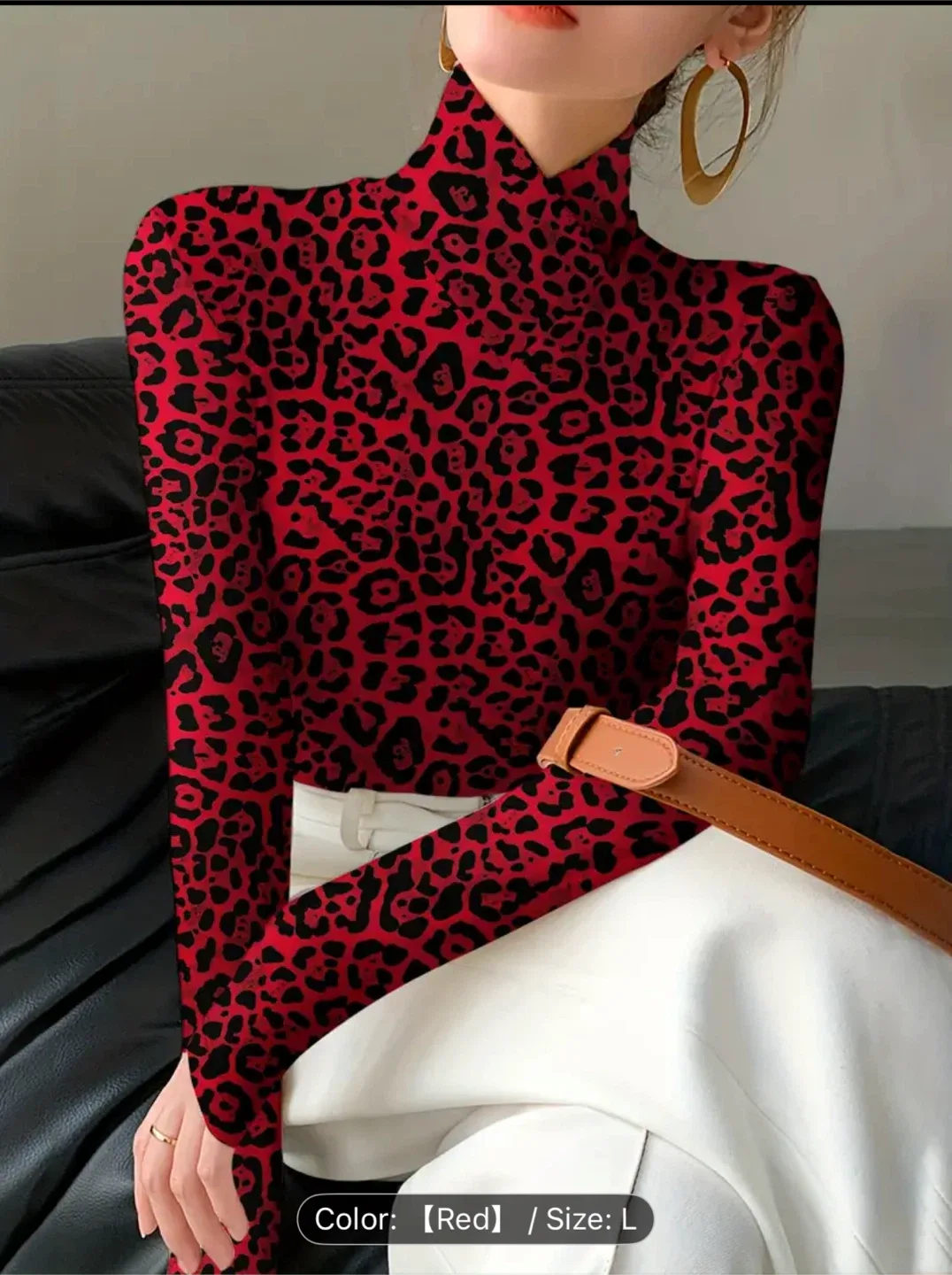 Red Leopard Print Turtleneck - Size L xl image indicator(2)