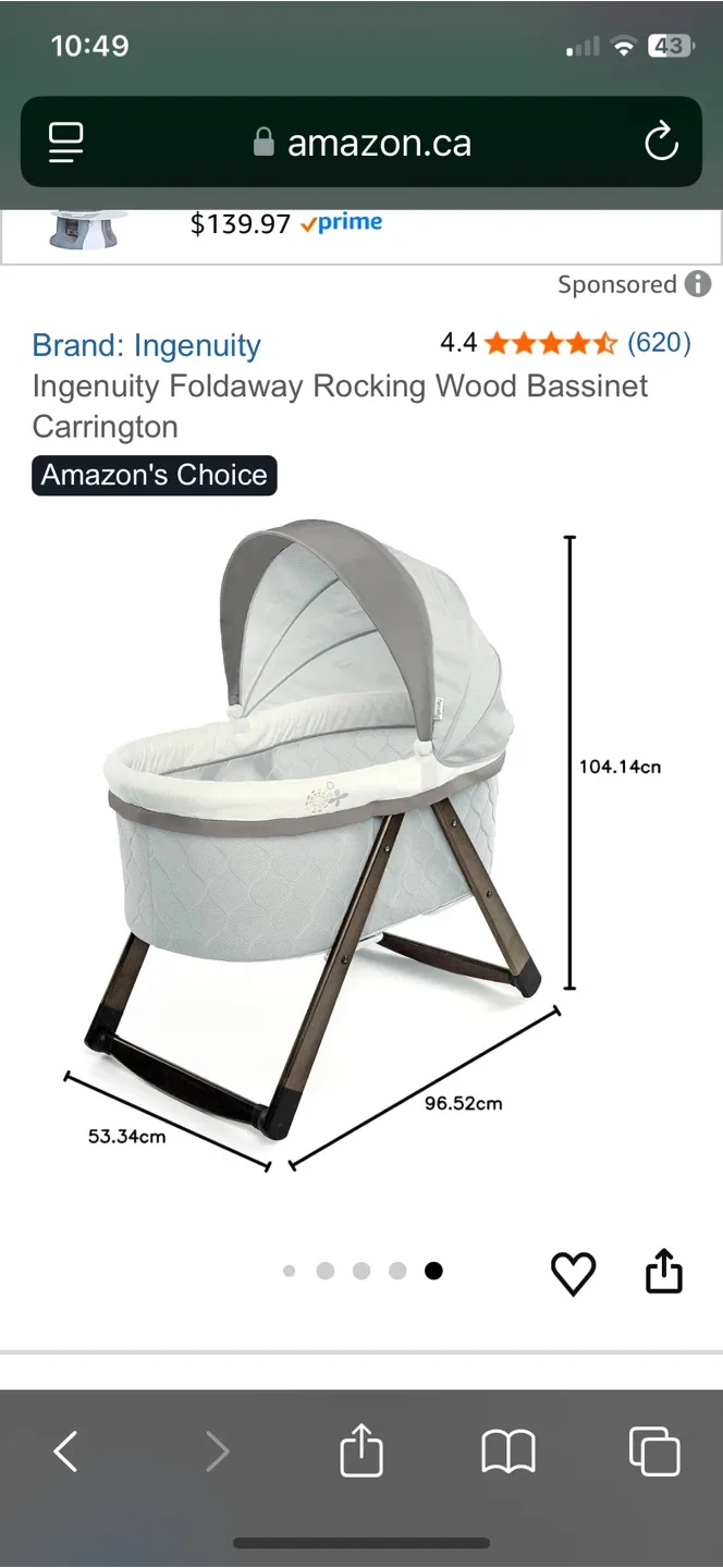 Ingenuity Foldaway Rocking Wood Bassinet - Carrington