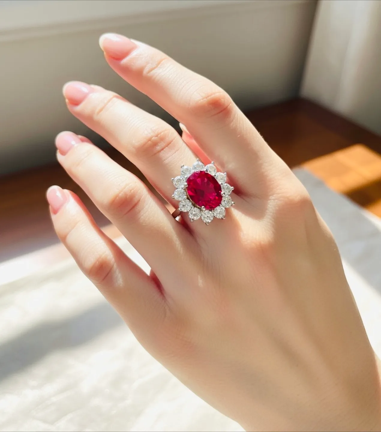 925 Sterling Silver Ruby Ring with White Sapphires