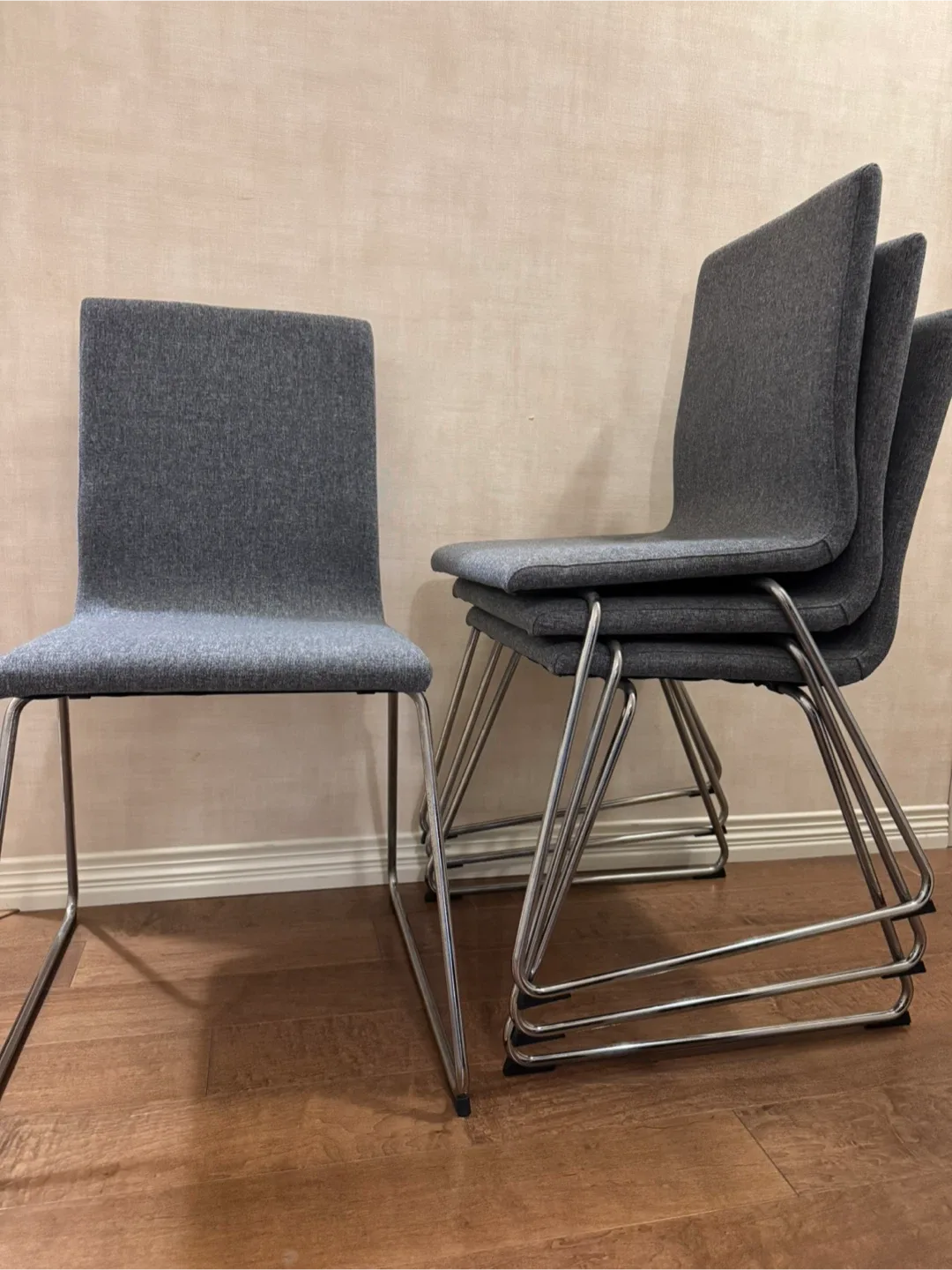 Set of Four Grey Upholstered Dining Chairs