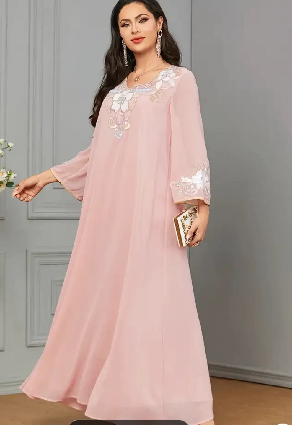 Brand new Pink Embroidered Abaya Dress thumbnail