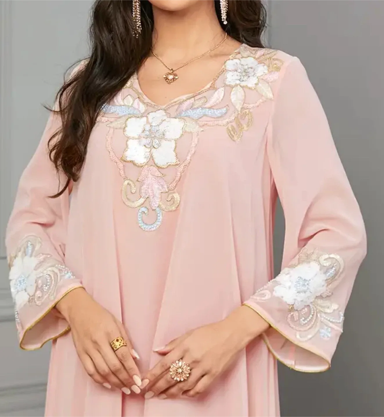 Brand new Pink Embroidered Abaya Dress image indicator(2)