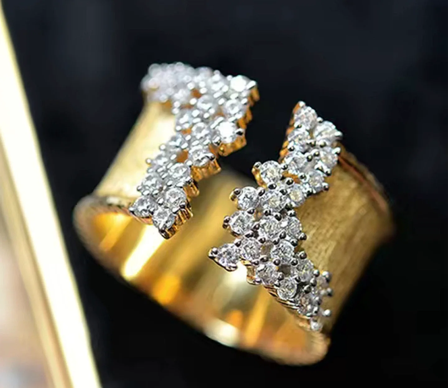 Gold Tone Open Cuff Ring with Rhinestones image indicator(2)