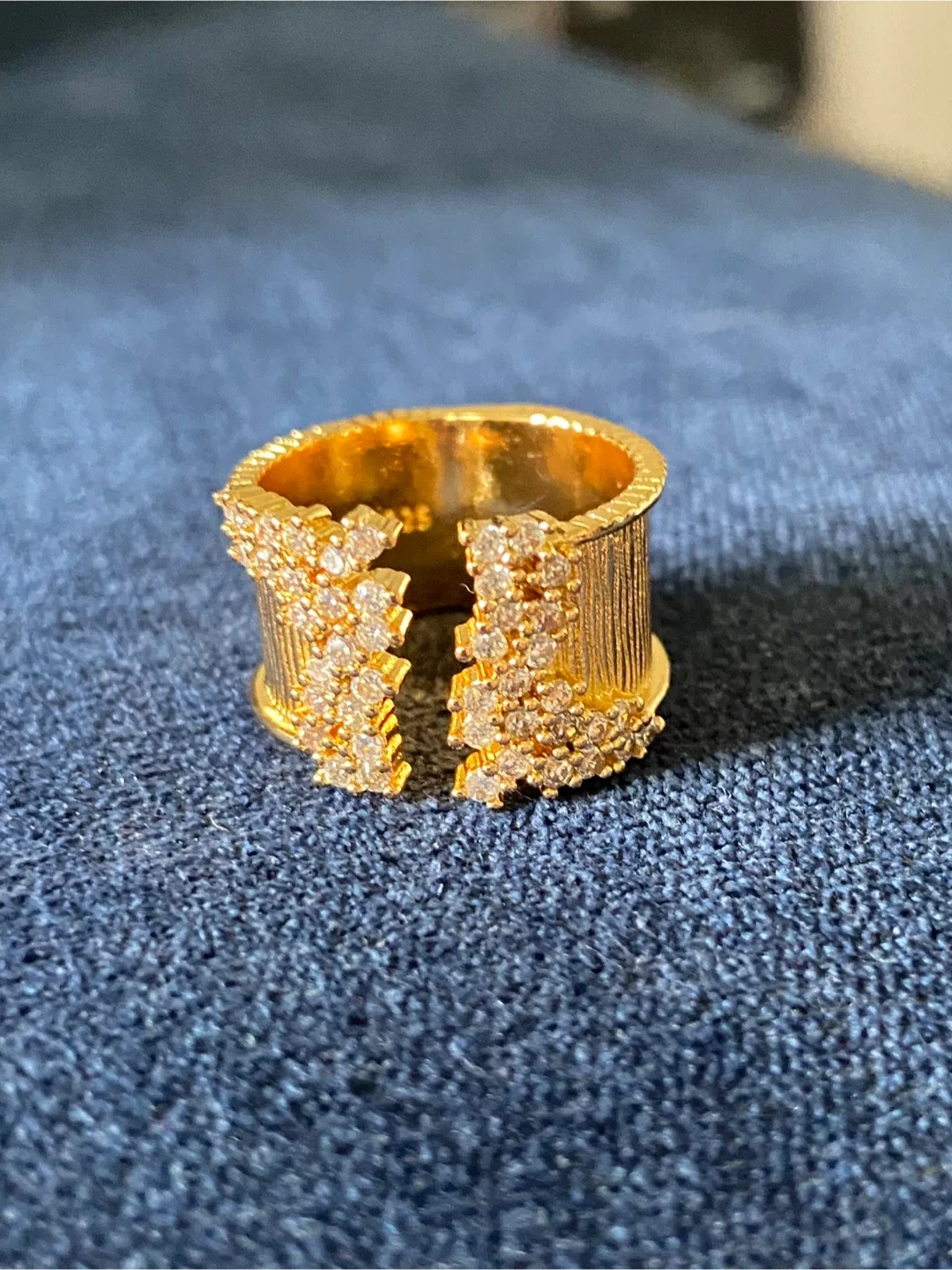 Gold Tone Open Cuff Ring with Rhinestones image indicator(6)