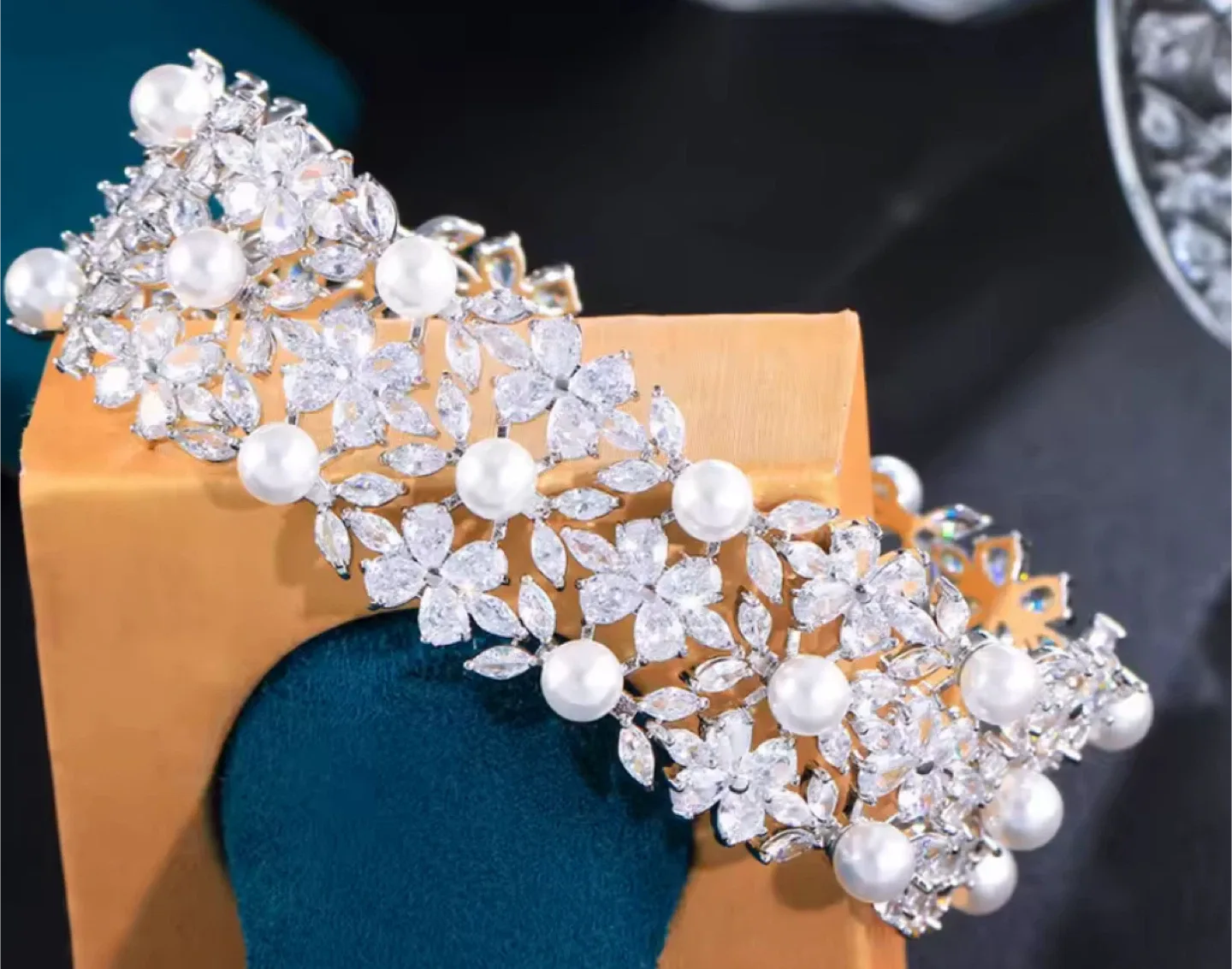 New Cubic Zirconia Pave Pearl Bracelet thumbnail