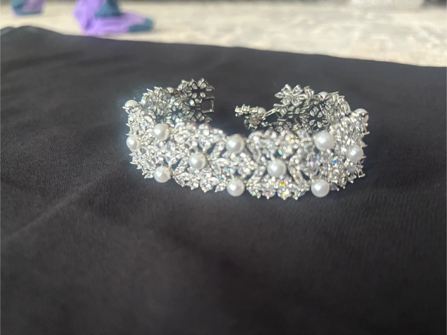 New Cubic Zirconia Pave Pearl Bracelet image indicator(5)