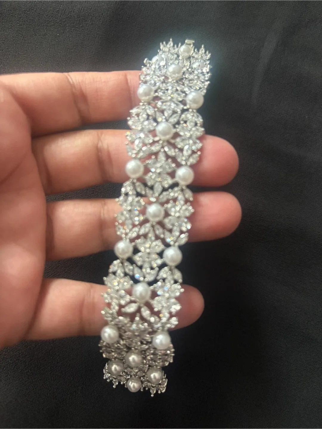 New Cubic Zirconia Pave Pearl Bracelet image indicator(3)