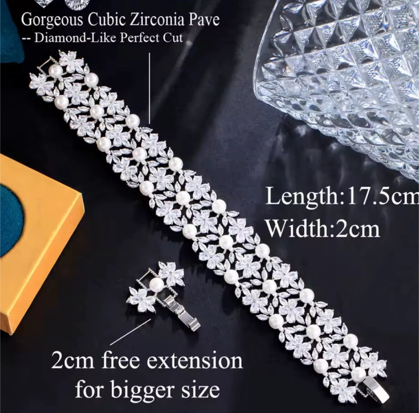 New Cubic Zirconia Pave Pearl Bracelet image indicator(2)