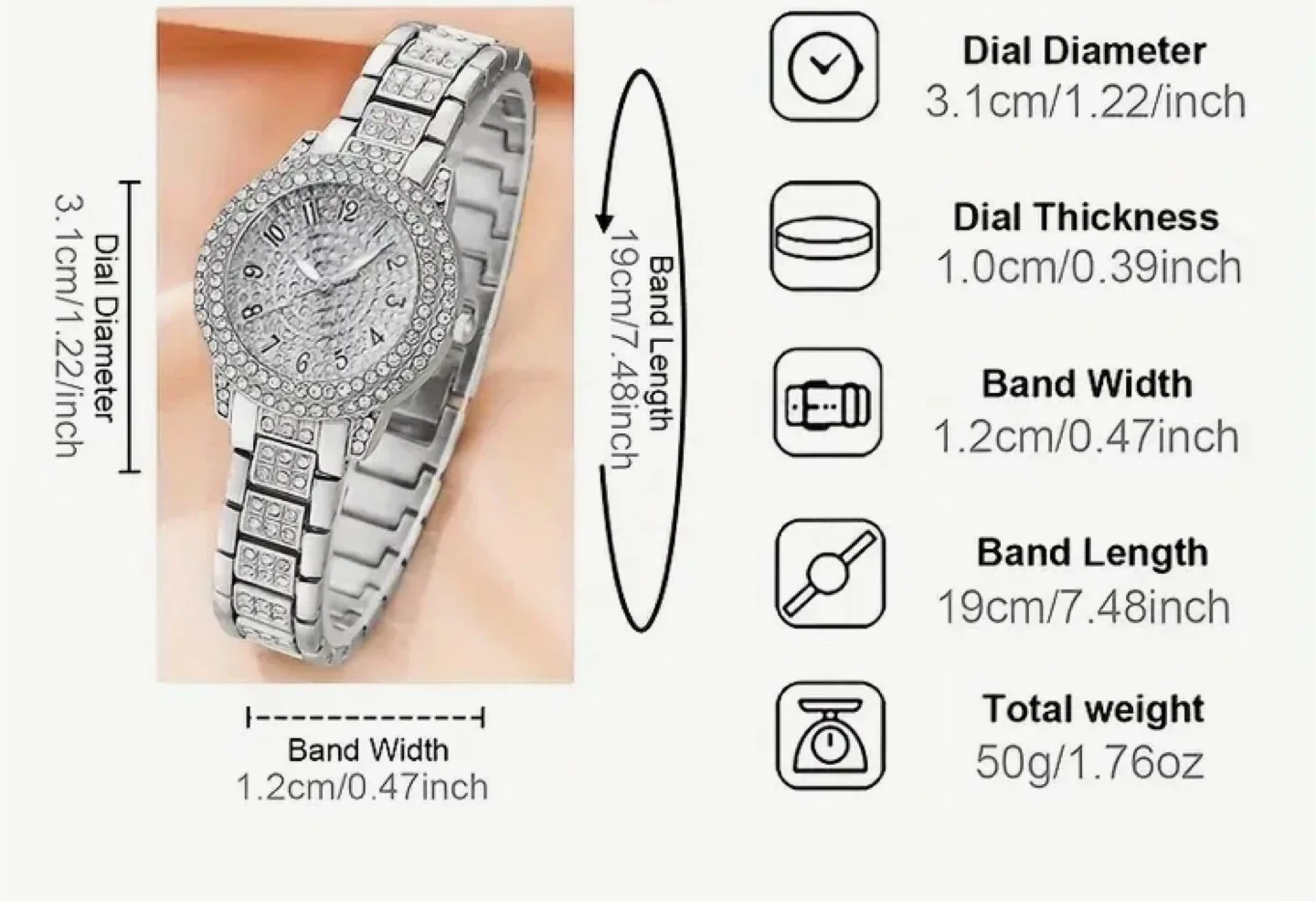 Rhinestone Women's Watch - Silver and Rose gold image indicator(2)
