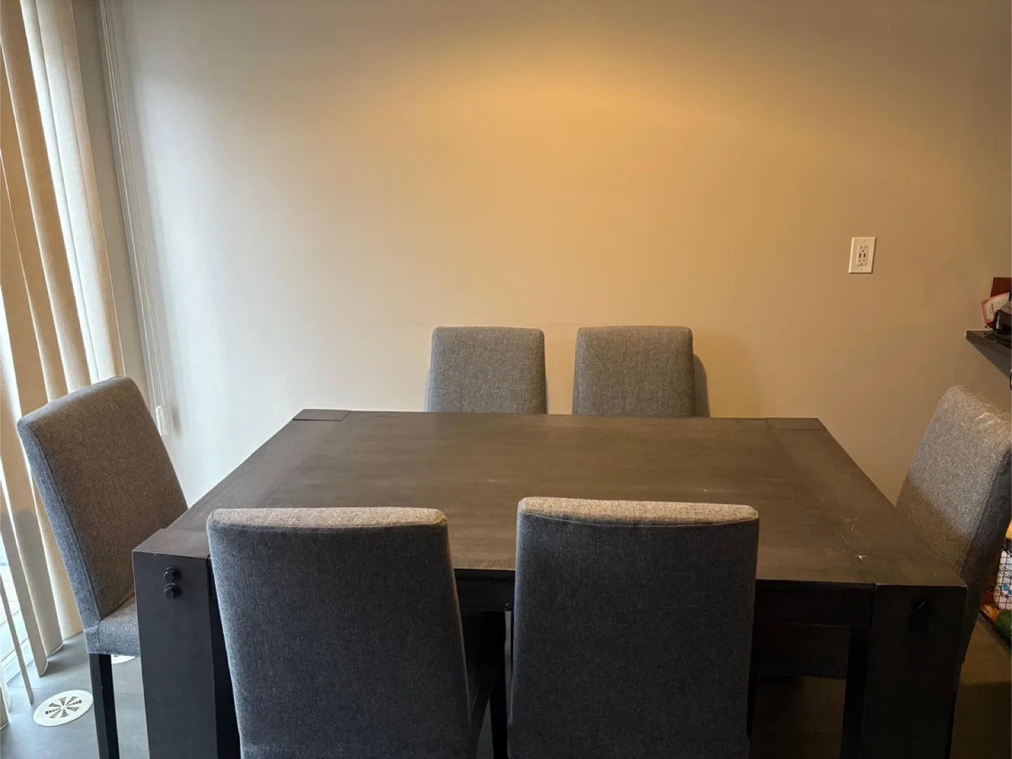 Dining Table with 6 Chairs - Dark Wood & Grey Fabric image indicator(2)