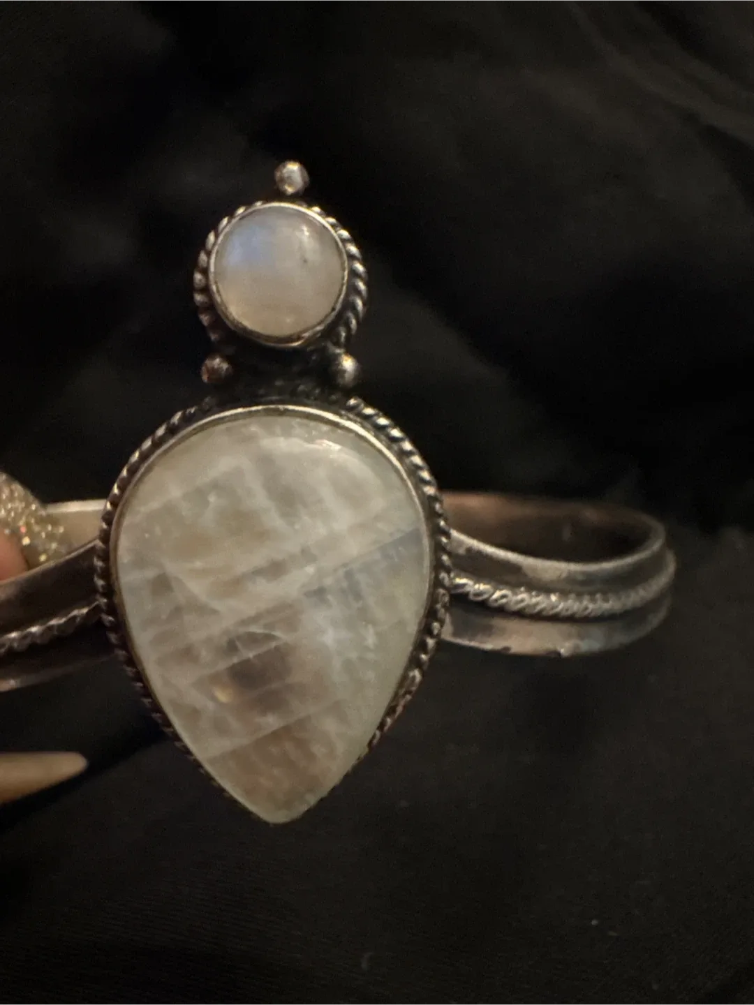 Authentic 925 Silver Genuine Moonstone Cuff Bracelet image indicator(6)