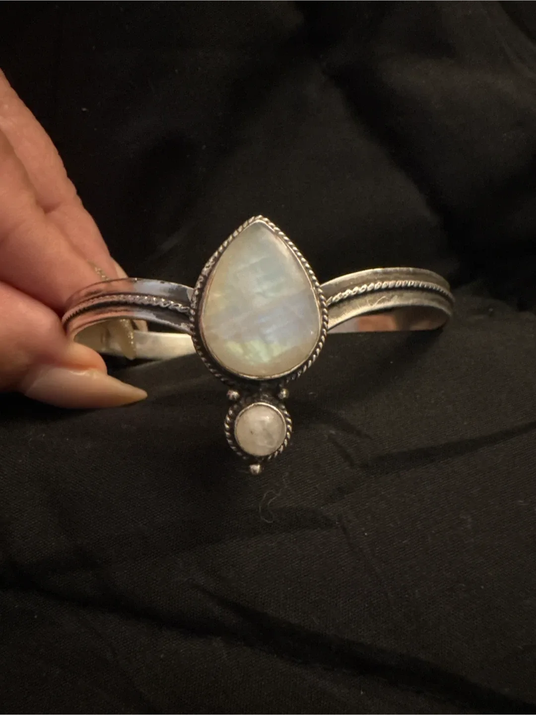 Authentic 925 Silver Genuine Moonstone Cuff Bracelet image indicator(10)