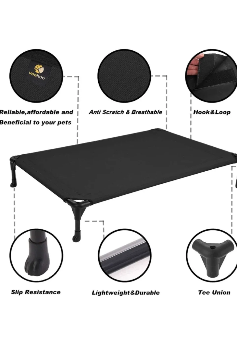 Veehoo Elevated Dog Bed - Black image indicator(2)