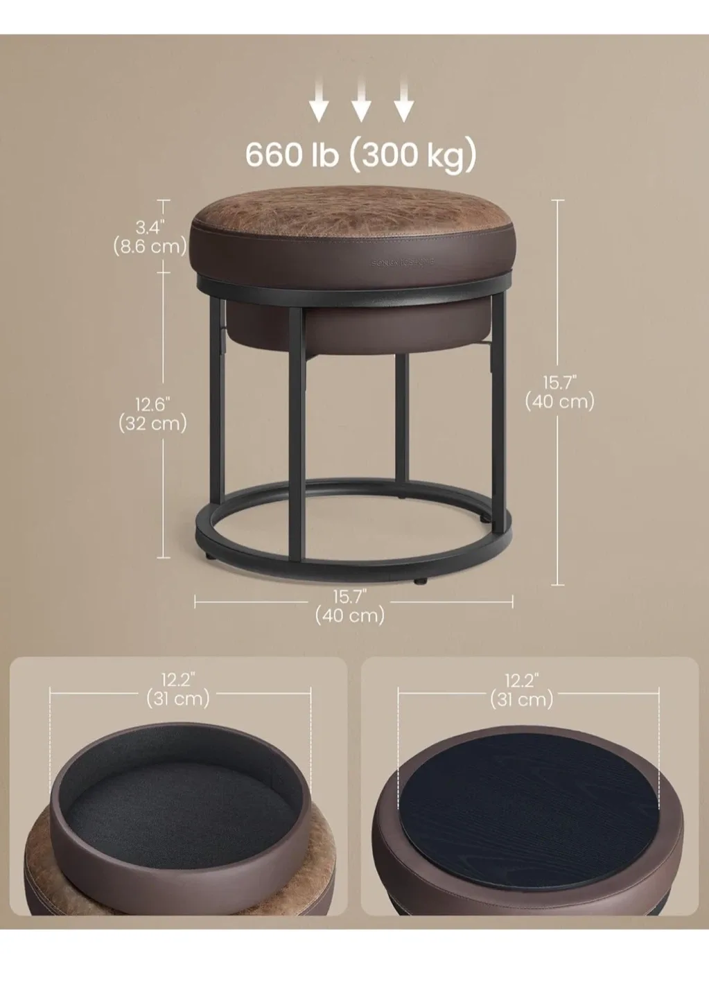 Leather Storage Ottoman Stool - Brown image indicator(7)