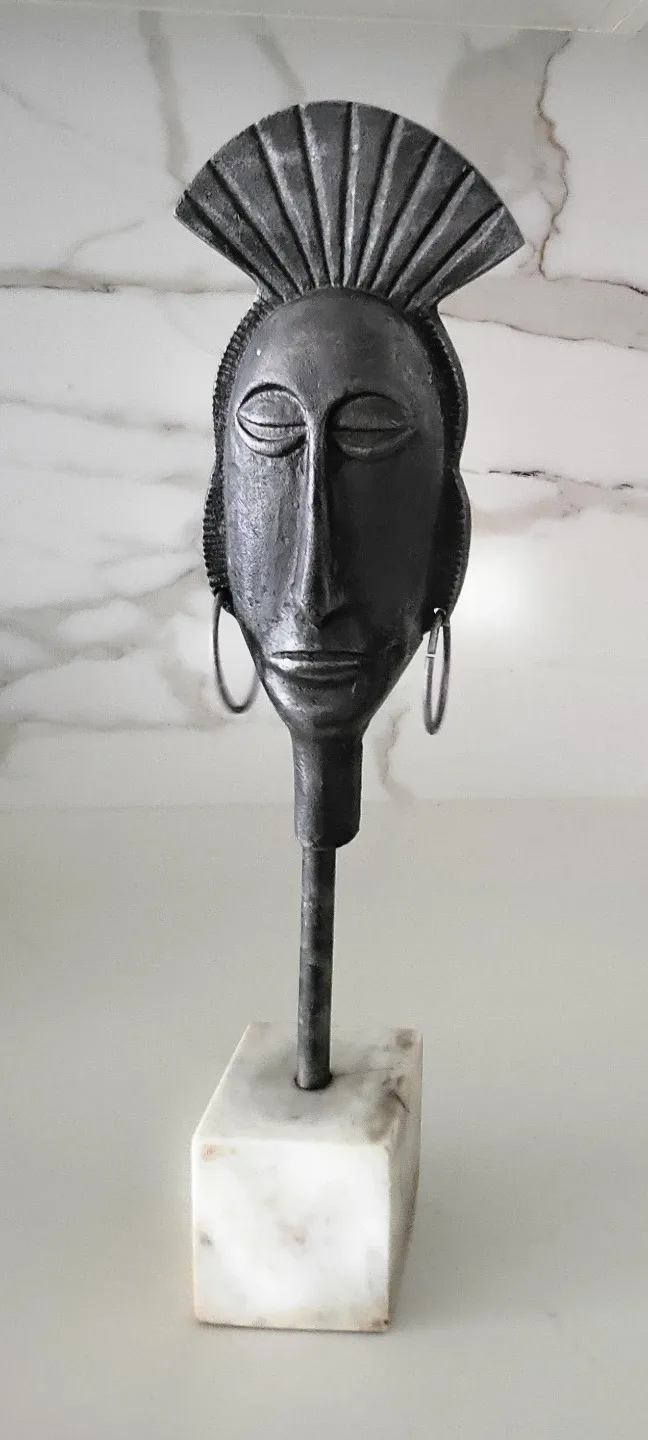 Pair of Decorative Metal AfricanFace Sculptures image indicator(6)