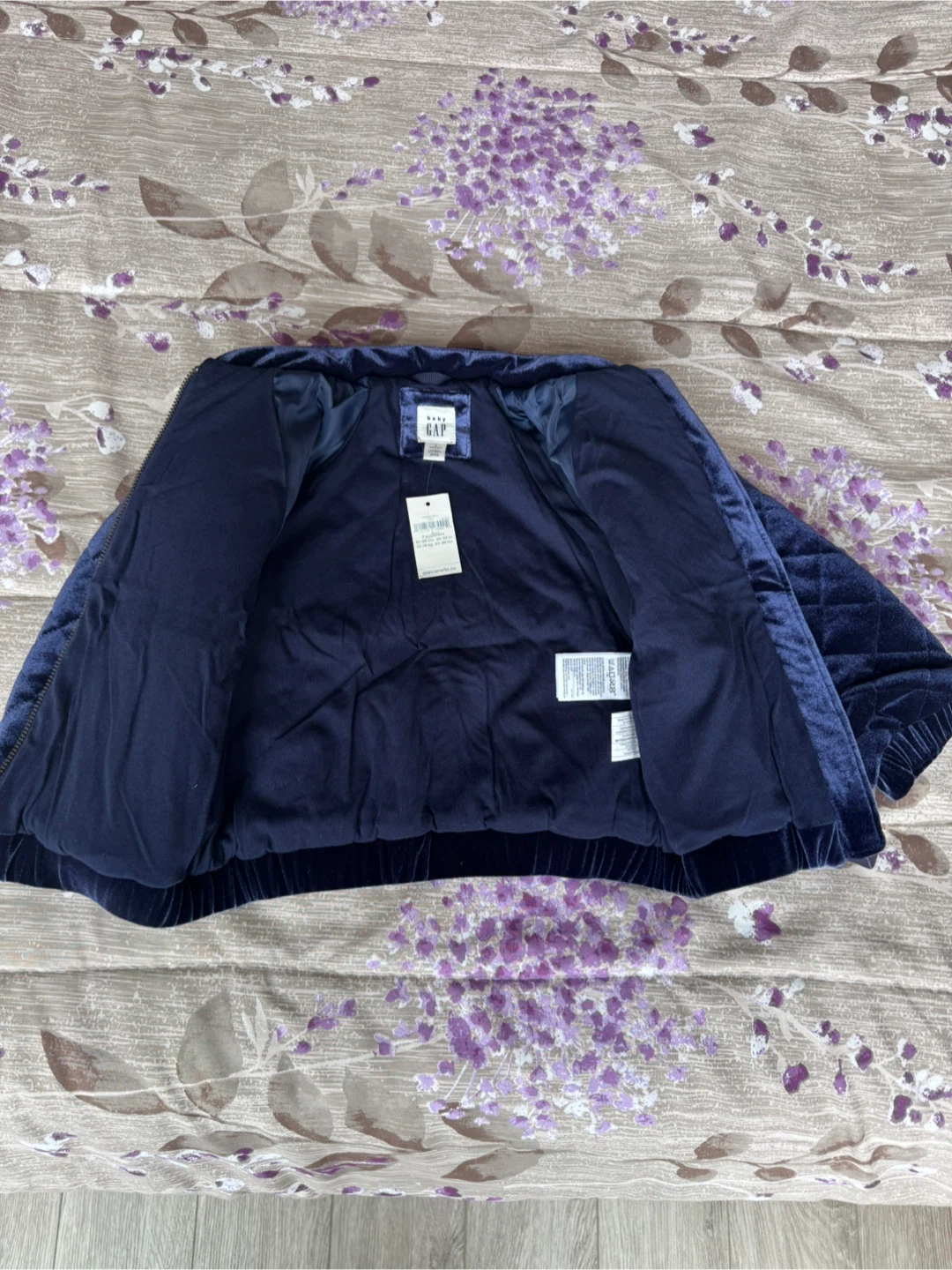 (Brand new - Small Y3) Baby Gap Navy Blue Quilted Velvet Jacket - photo 3