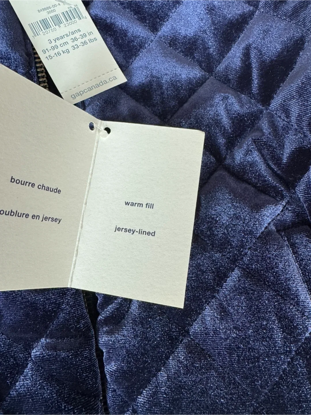 (Brand new - Small Y3) Baby Gap Navy Blue Quilted Velvet Jacket image indicator(7)