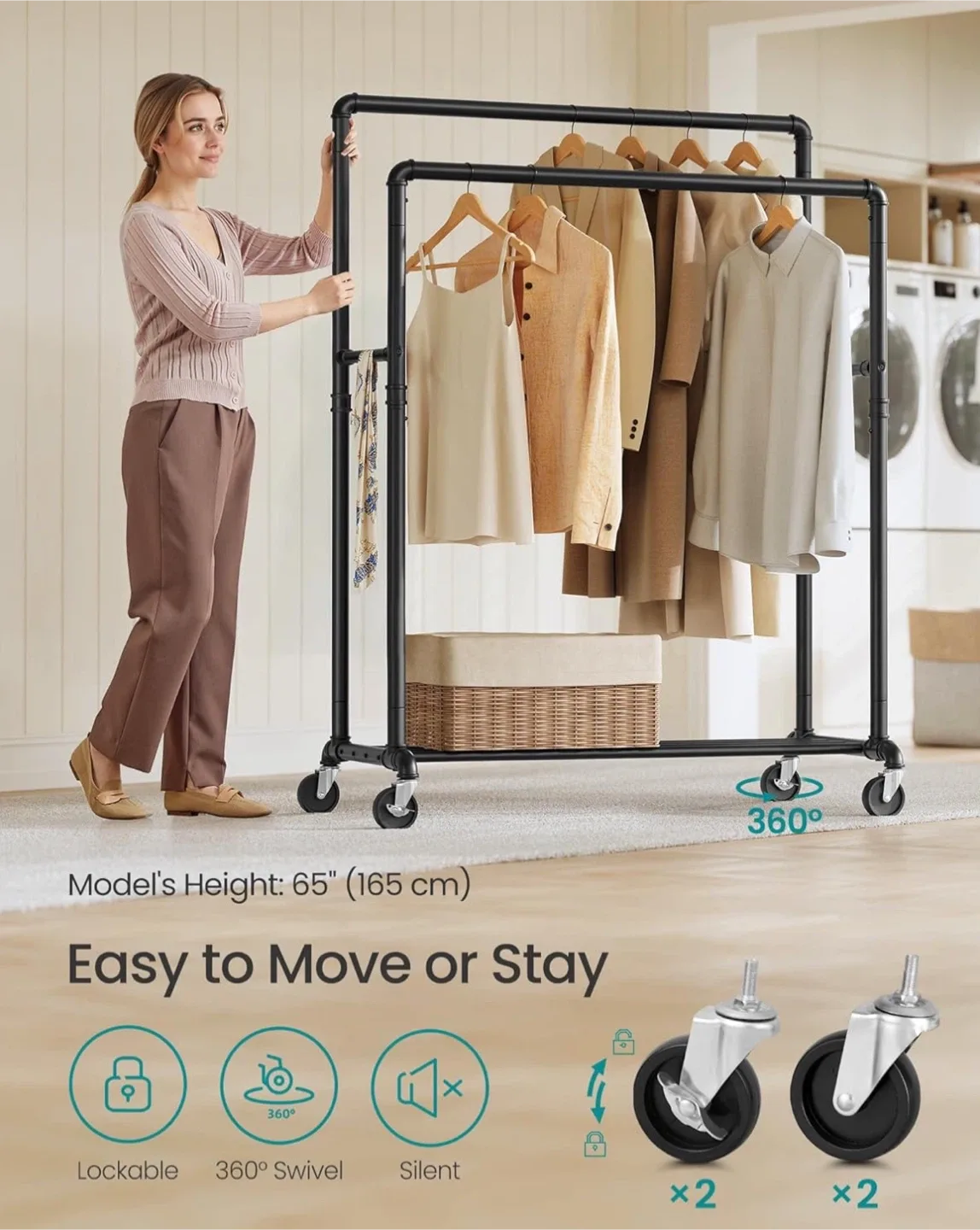 Double Rod Clothing Rack - Black Metal image indicator(3)