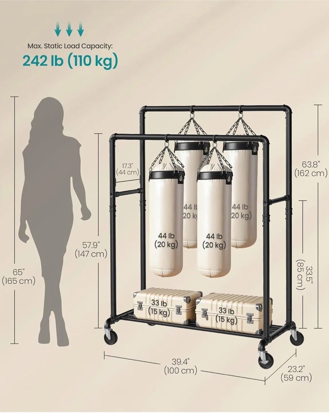 Double Rod Clothing Rack - Black Metal image indicator(2)