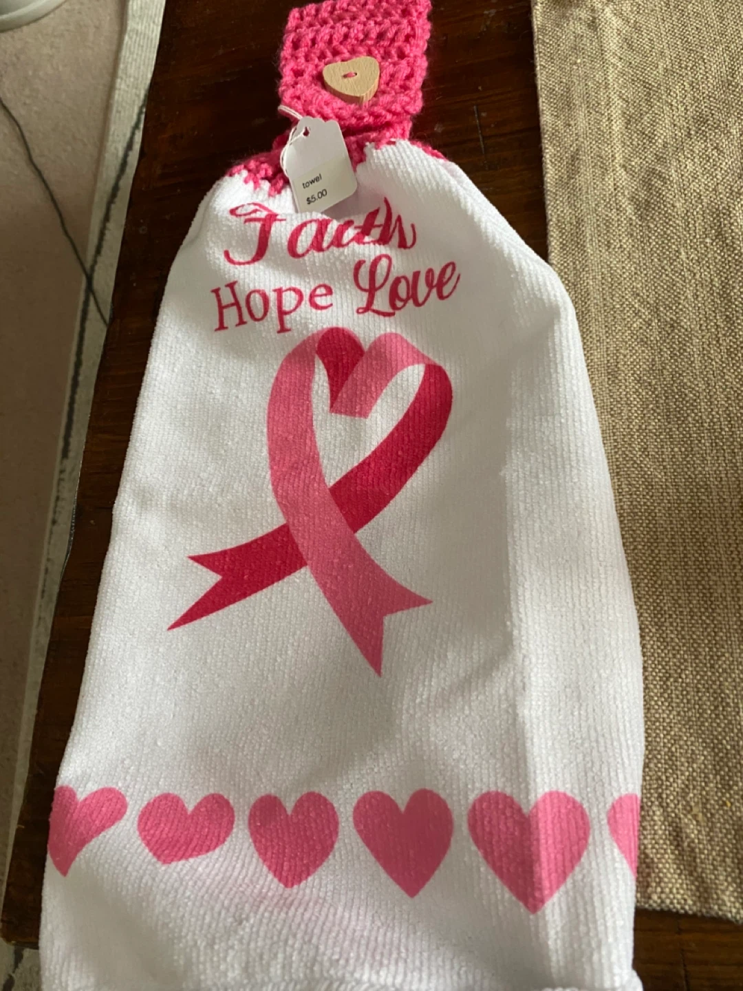 Faith Hope Love Towel - Pink & White