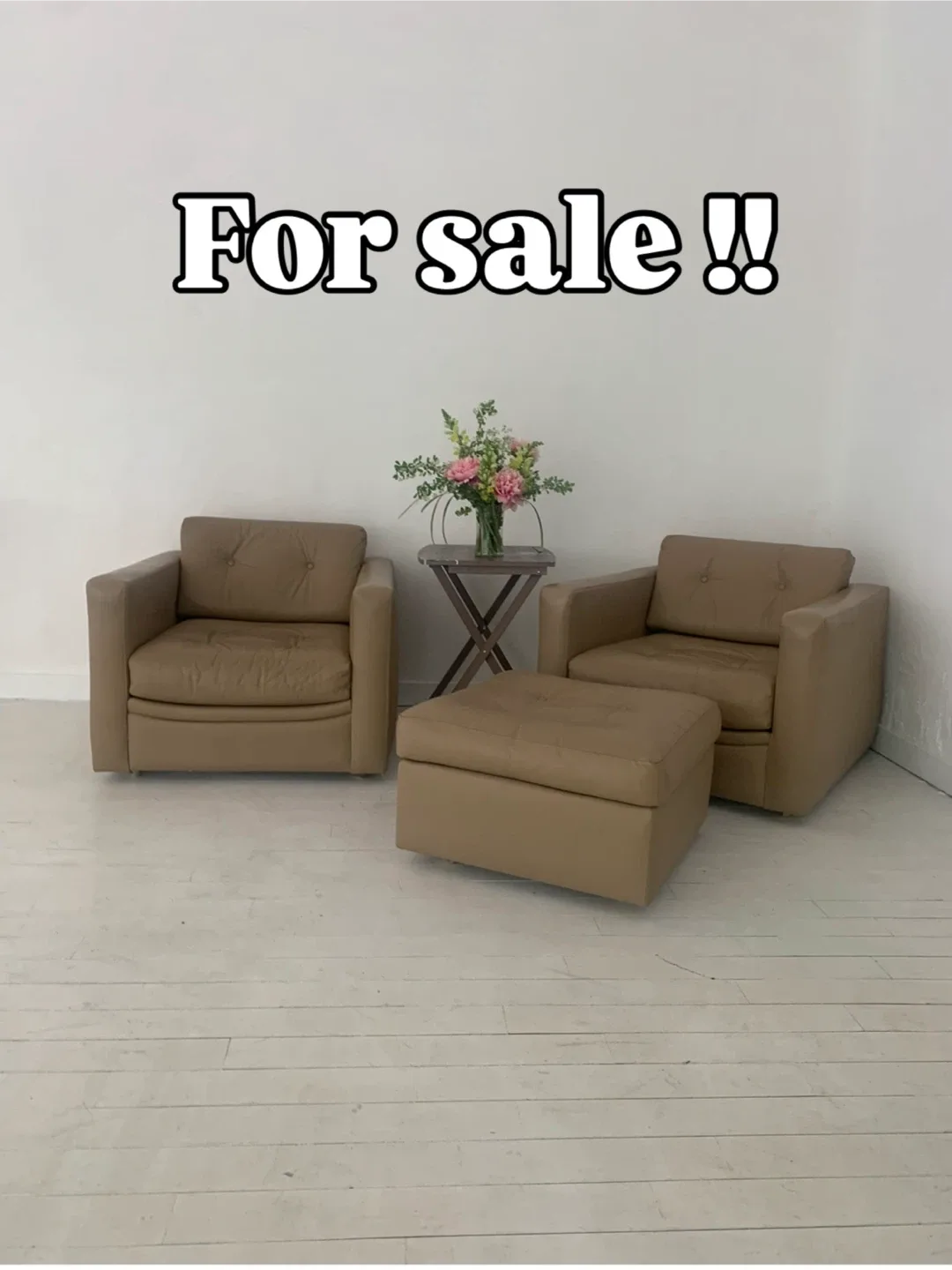 Leather Armchairs & Ottoman Set