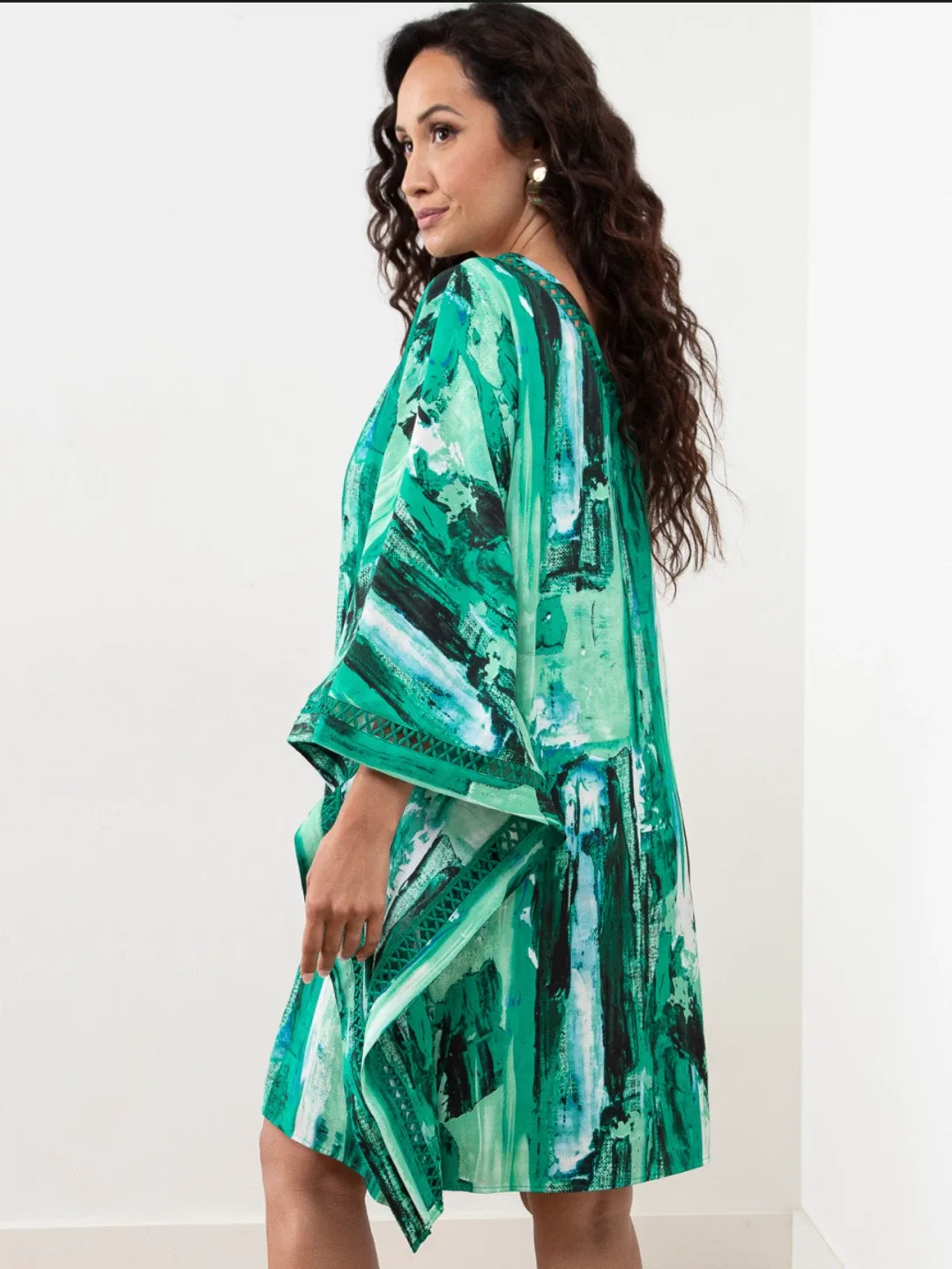 Green Abstract Print One-Shoulder Dress NWT image indicator(4)