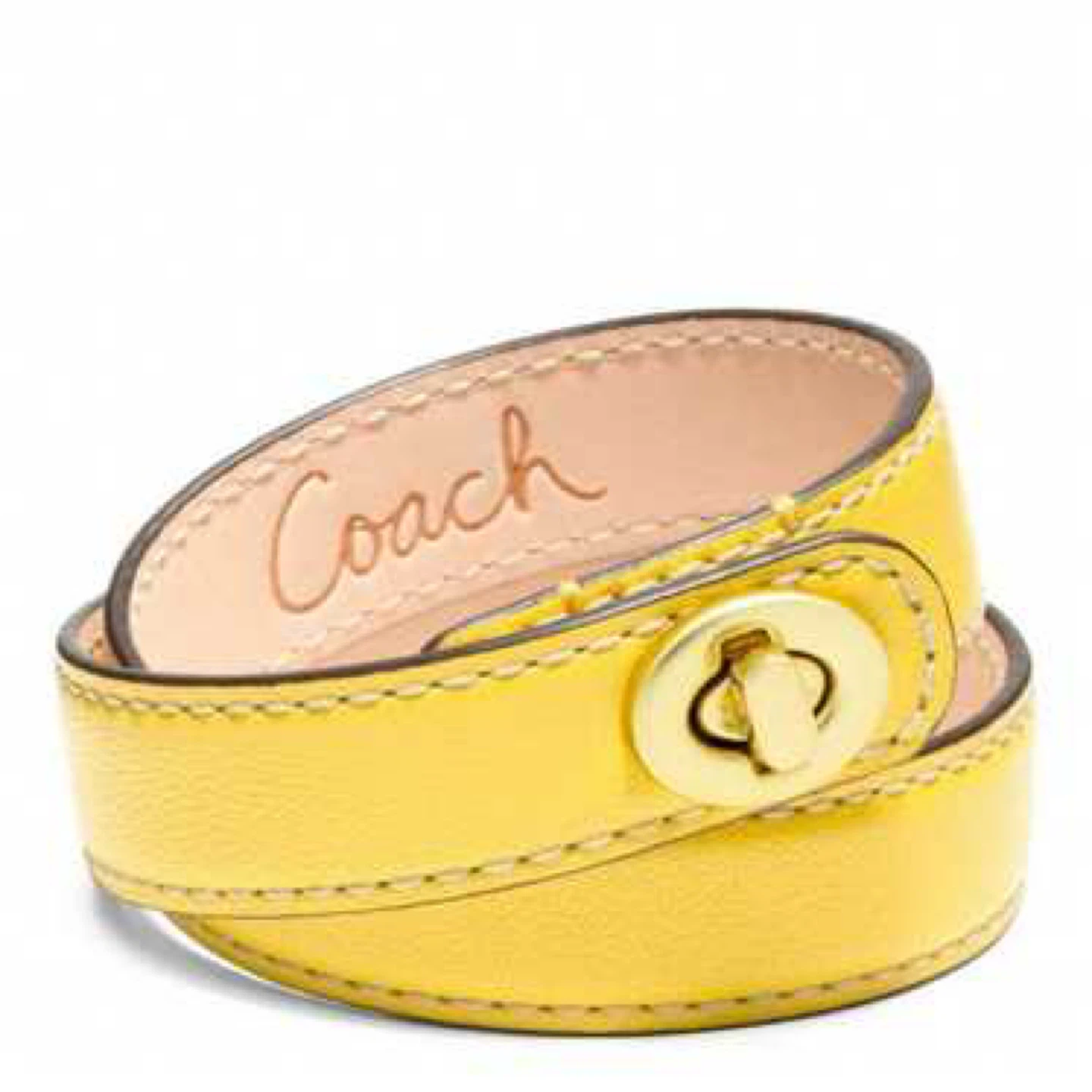 Coach Yellow Leather Turnlock Double Wrap Bracelet