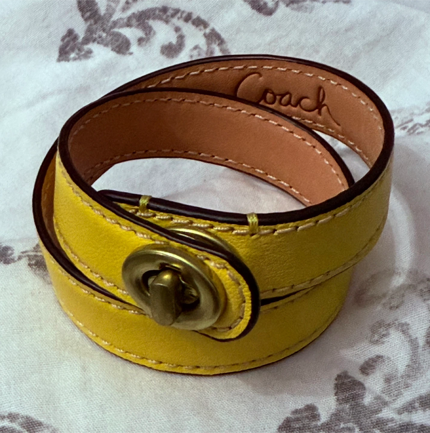 Coach Yellow Leather Turnlock Double Wrap Bracelet - photo 2