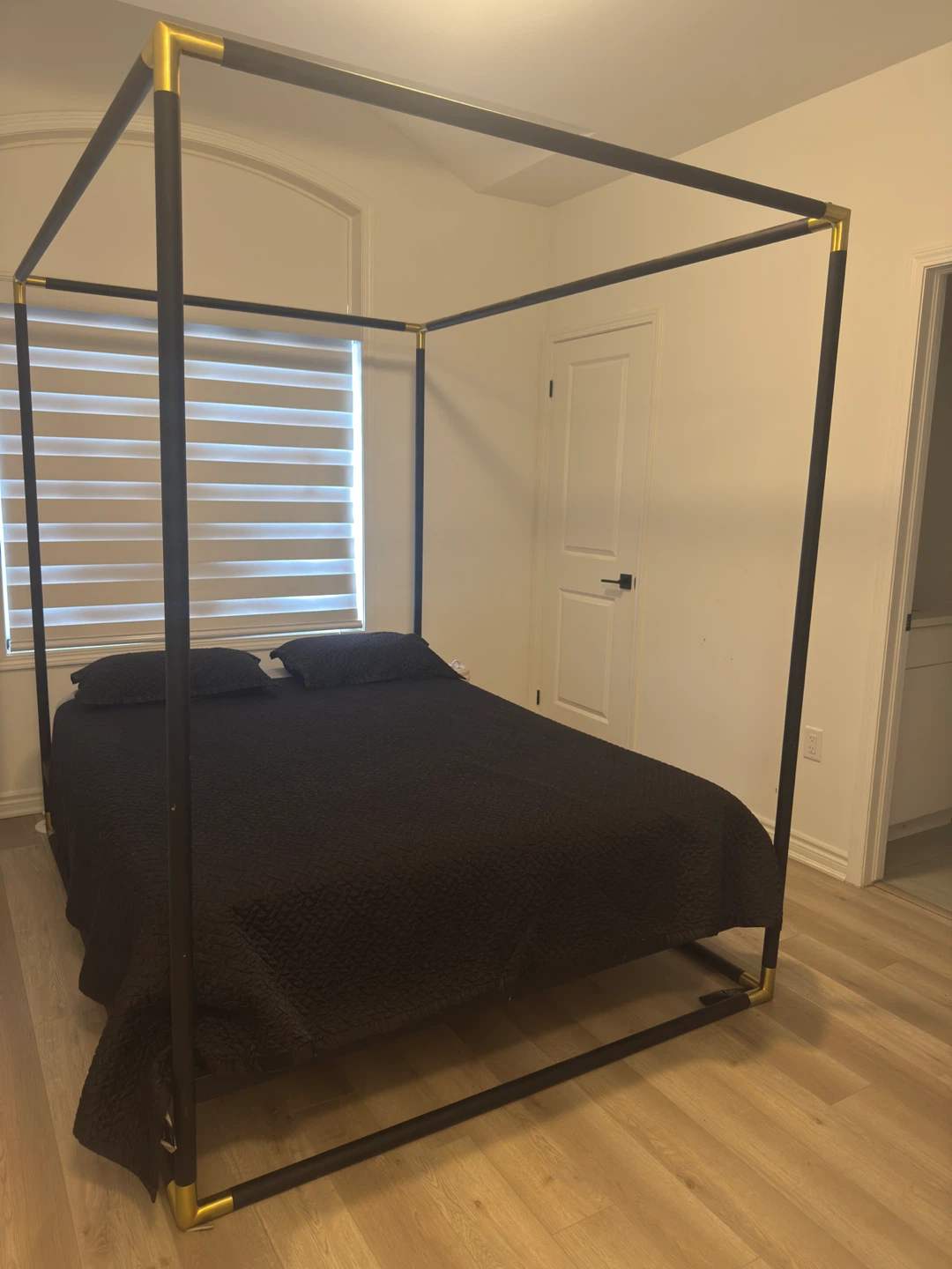 CB2 Black and Gold Metal Canopy Bed Frame