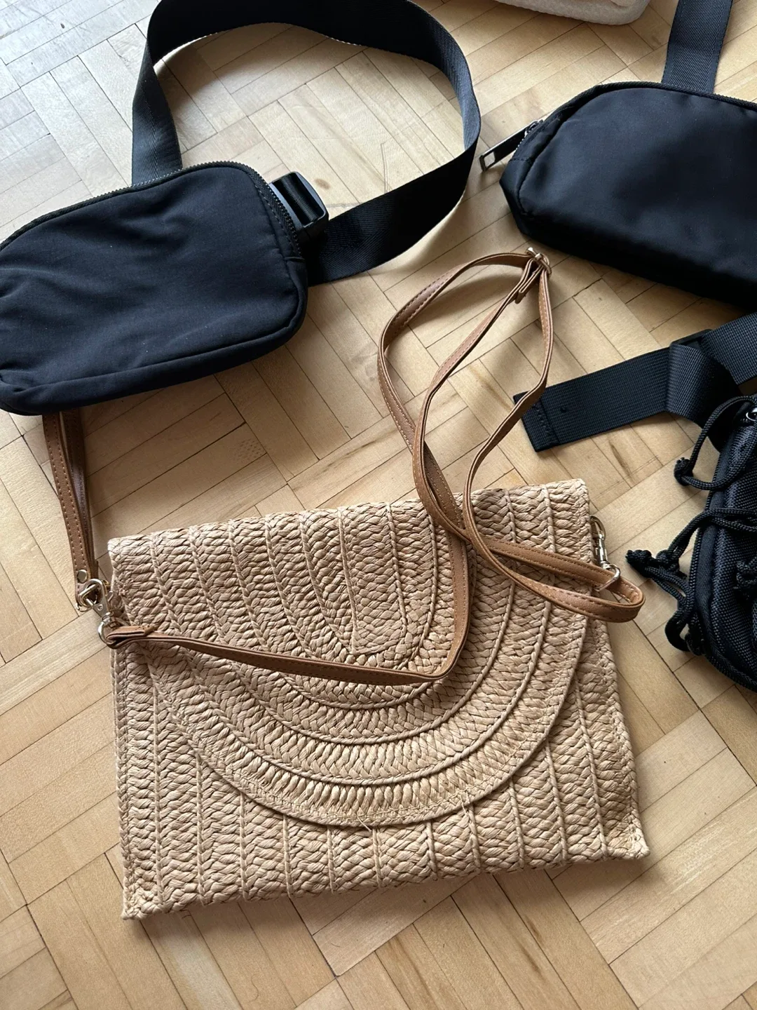 Assorted Bags: Straw Crossbody & Black Belt Bags image indicator(2)