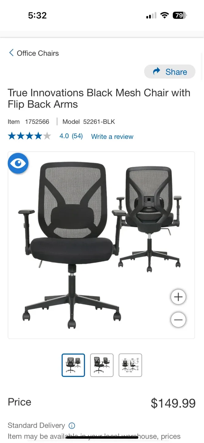 Barely used!! True Innovations Black Mesh Chair image indicator(4)